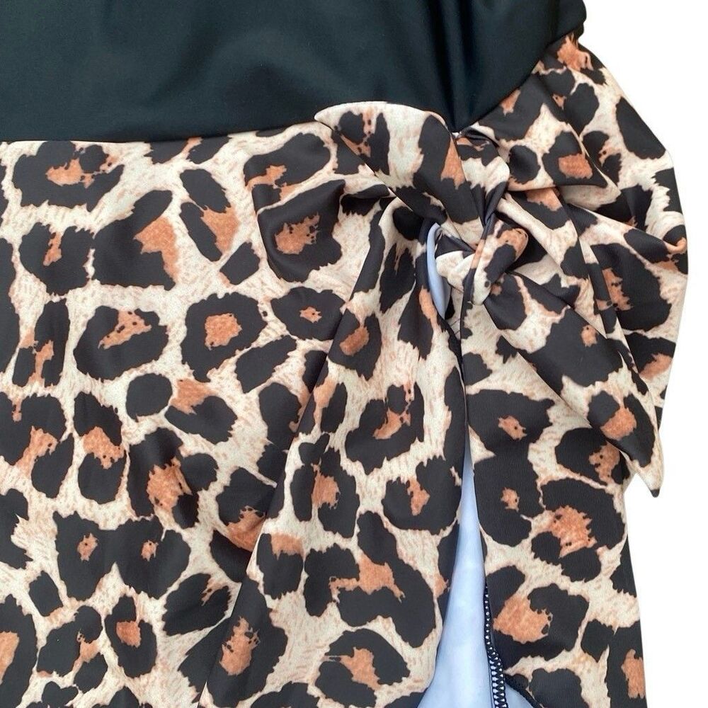 Eomenie Women’s 3X Black Leopard One Piece Swim Dress Swimsuit Side Tie NWT - Picture 3 of 4